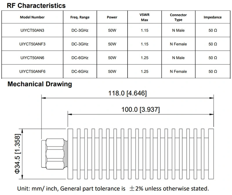 DC-6GHz 50W 50 ohm Dummy Load Terminator RF Termination Coaxial Fixed Terminations RF Dummy Load